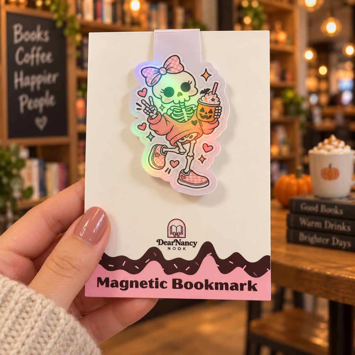 Holographic Pink Skeleton Magnetic Bookmark