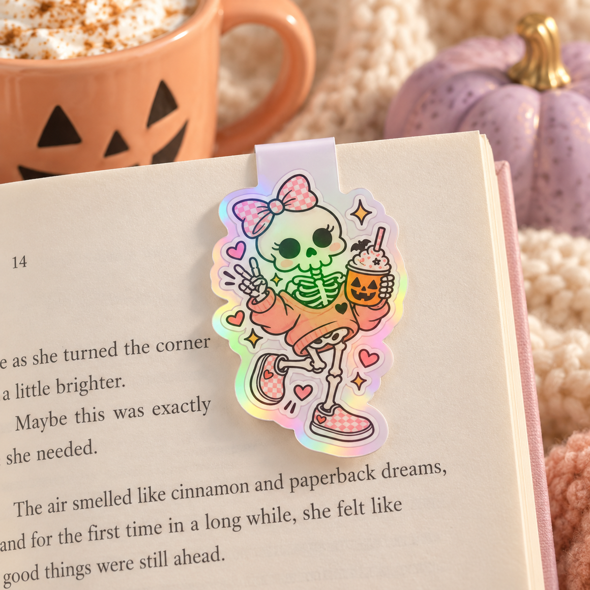 Holographic Pink Skeleton Magnetic Bookmark