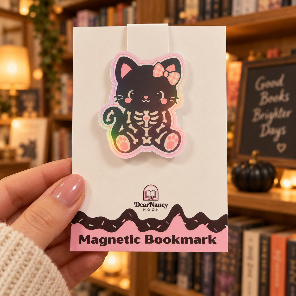 Holographic Skeleton kitty Magnetic Bookmark