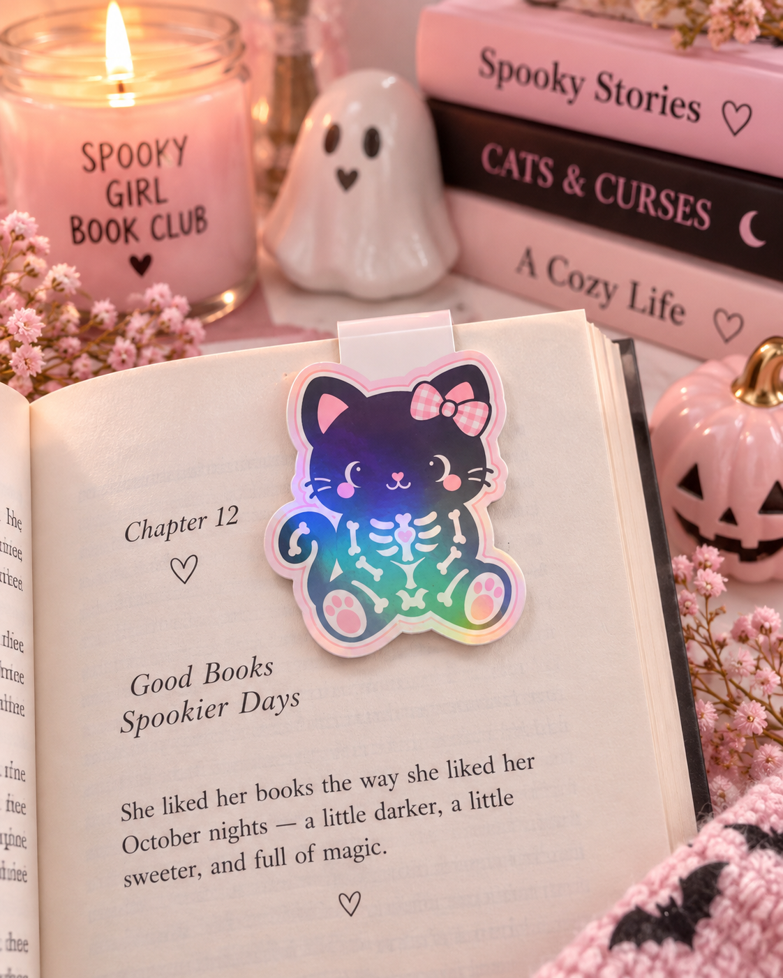 Holographic Skeleton kitty Magnetic Bookmark