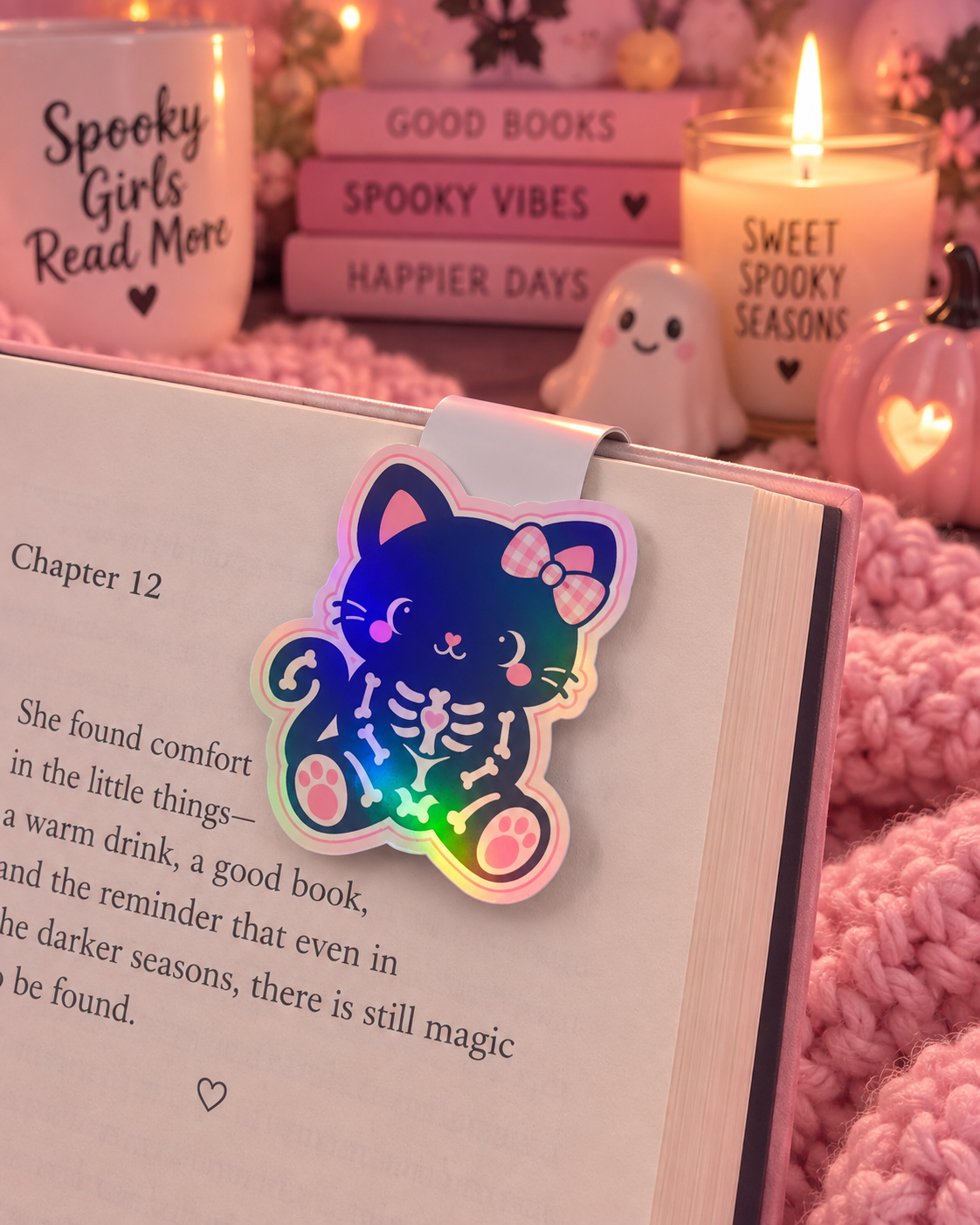 Holographic Skeleton kitty Magnetic Bookmark