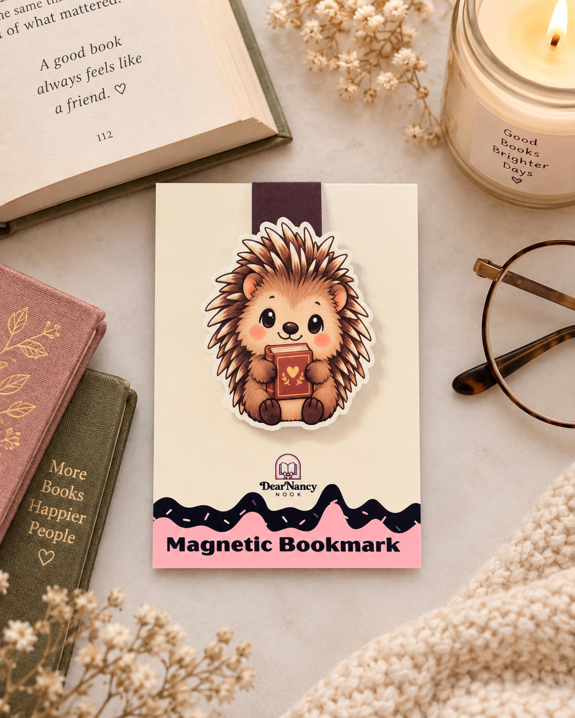 Cozy Hedgehog Magnetic Bookmark