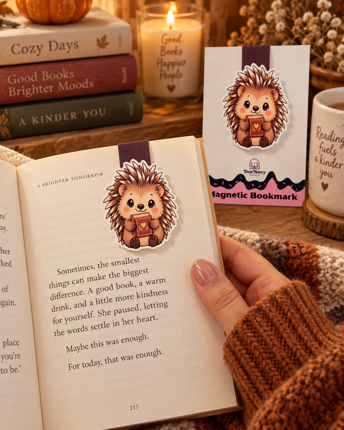 Cozy Hedgehog Magnetic Bookmark