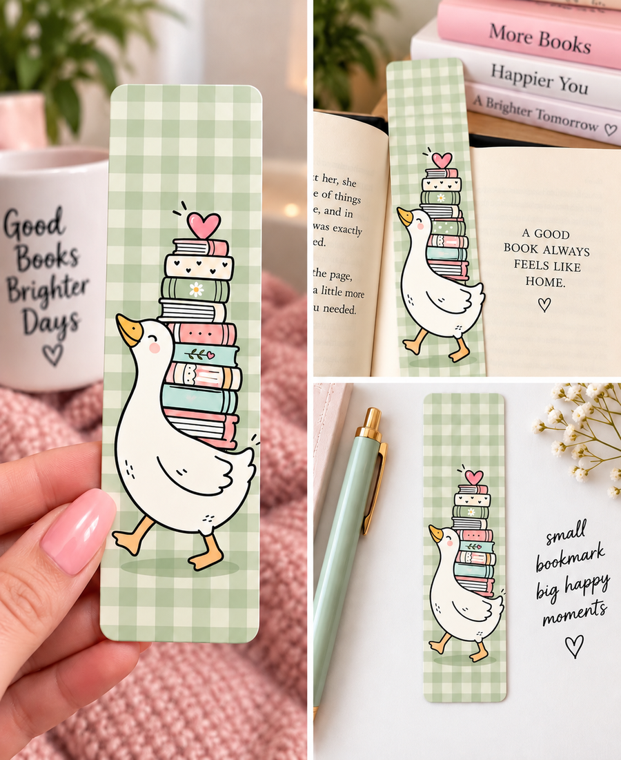 Sage Green Gingham Goose Bookmark