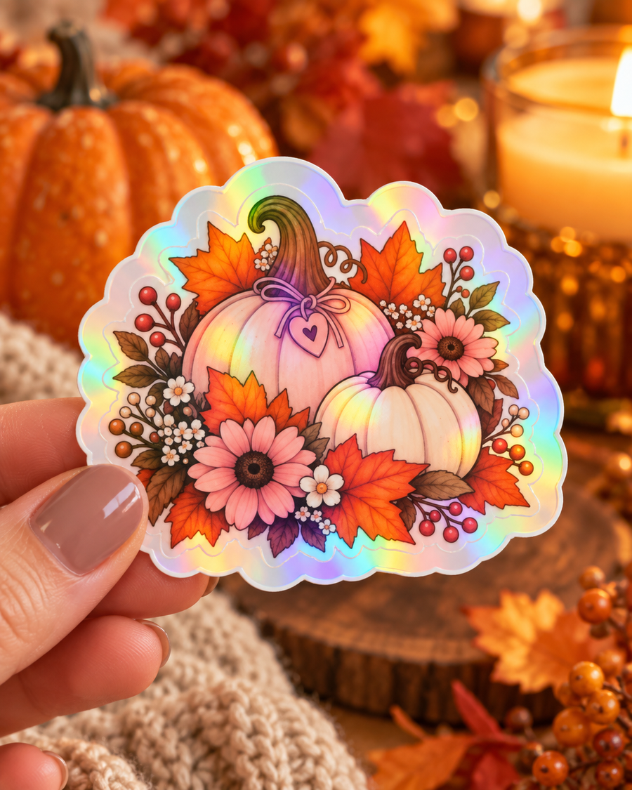 Holographic Pumpkin & Floral Sticker