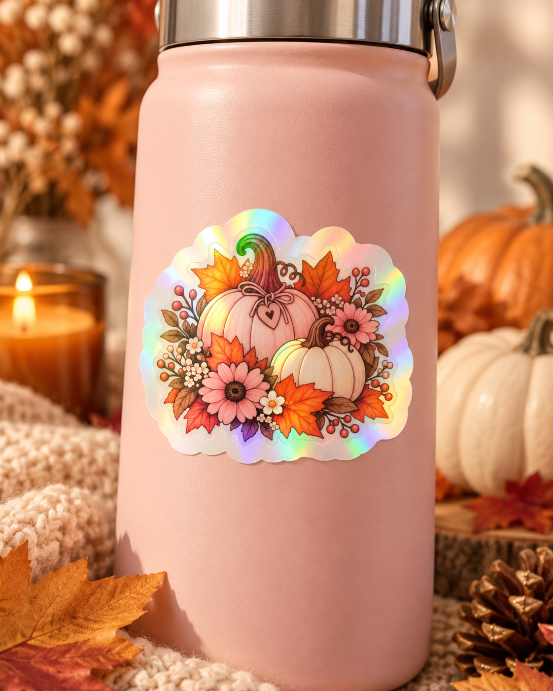 Holographic Pumpkin & Floral Sticker