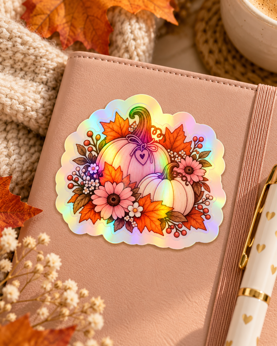Holographic Pumpkin & Floral Sticker