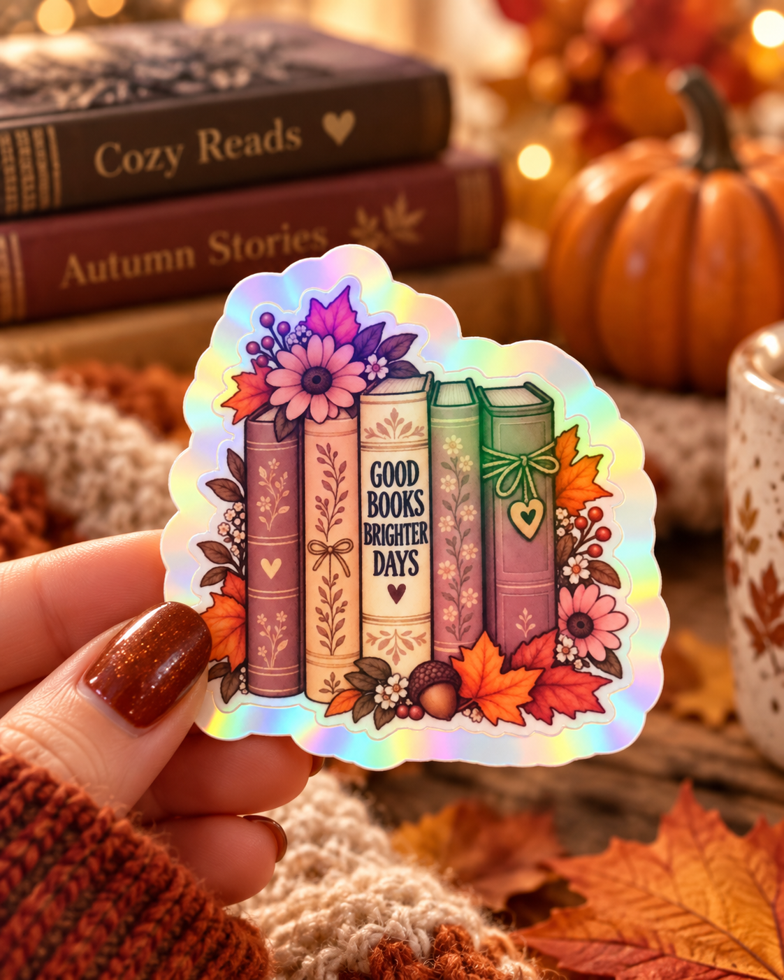 Good Books, Brighter Days” Holographic Sticker