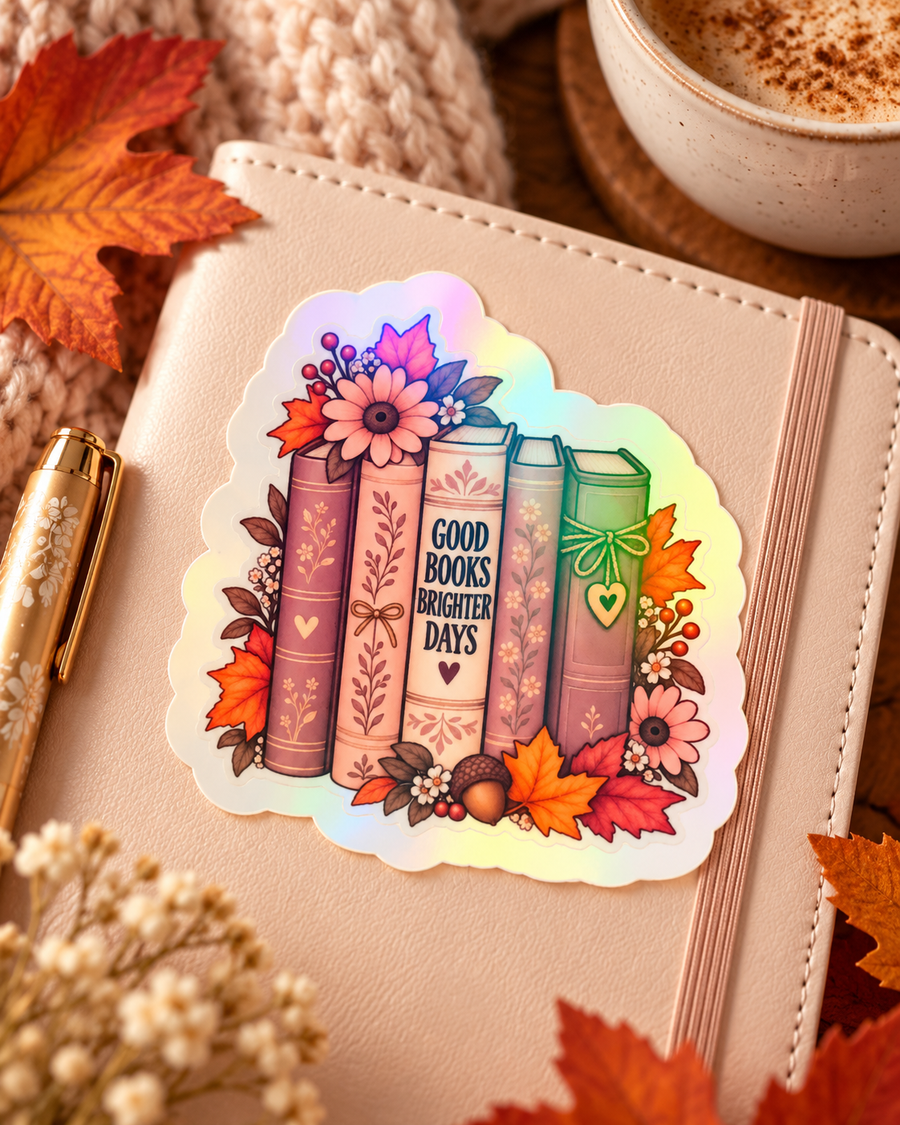 Good Books, Brighter Days” Holographic Sticker