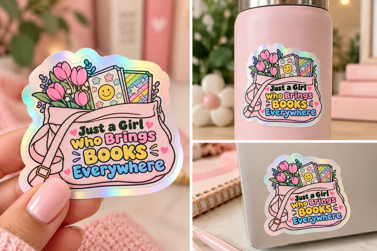 Just a Girl Who Brings Books Everywhere” Holographic Sticker