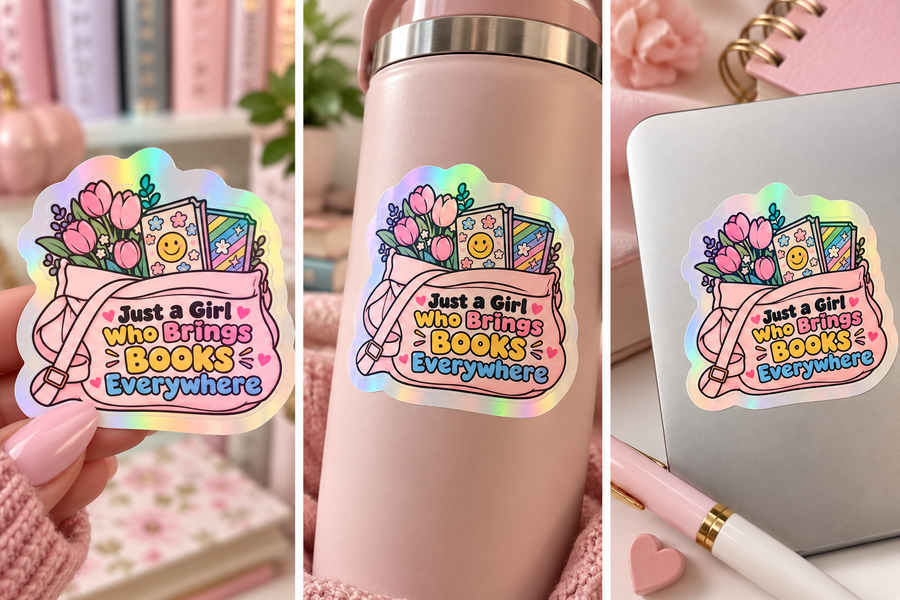 Just a Girl Who Brings Books Everywhere” Holographic Sticker