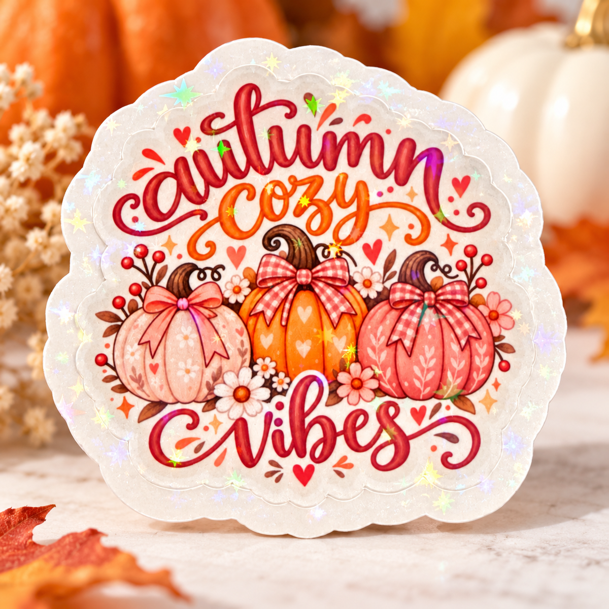 Autumn Cozy Vibes Sparkly Sticker 🍂