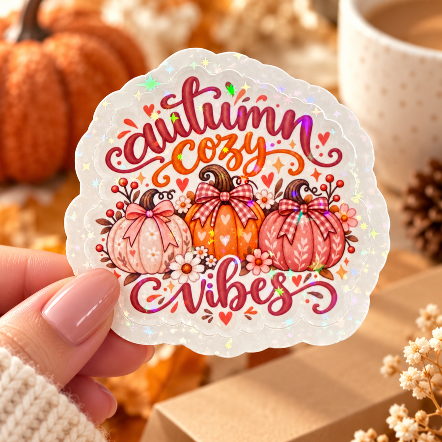 Autumn Cozy Vibes Sparkly Sticker 🍂