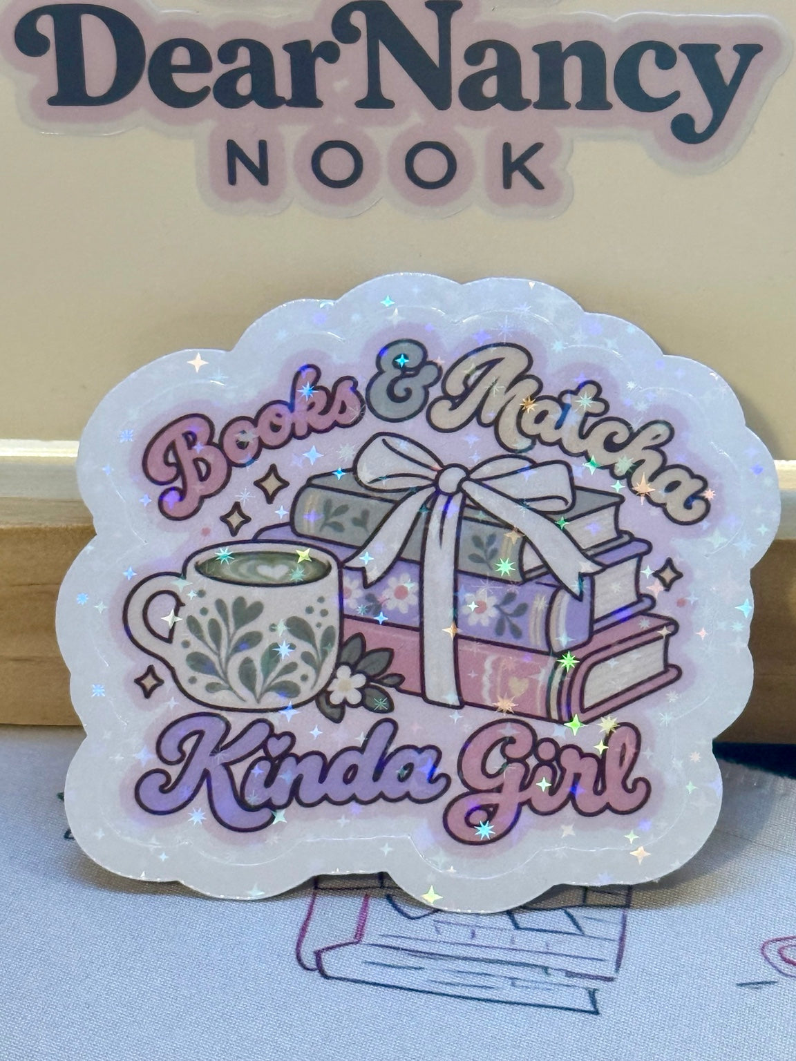 Books & Matcha Kinda Girl holographic sticker