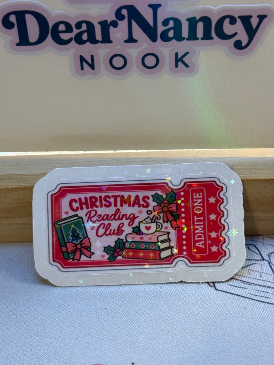 Christmas Reading Club Admit One Ticket waterproof star holographic die-cut sticker