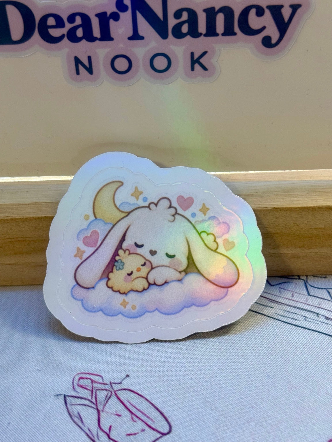 Mallow and Pip Sweet Dreams 2.5 inch holographic waterproof sticker
