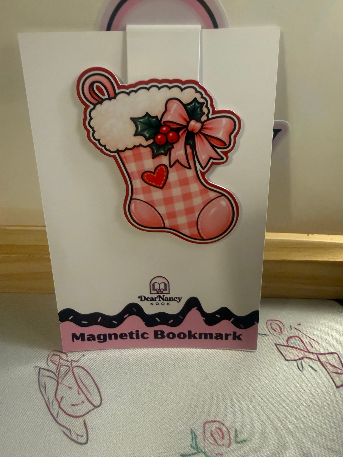 Pink Christmas Stocking Magnetic Bookmark