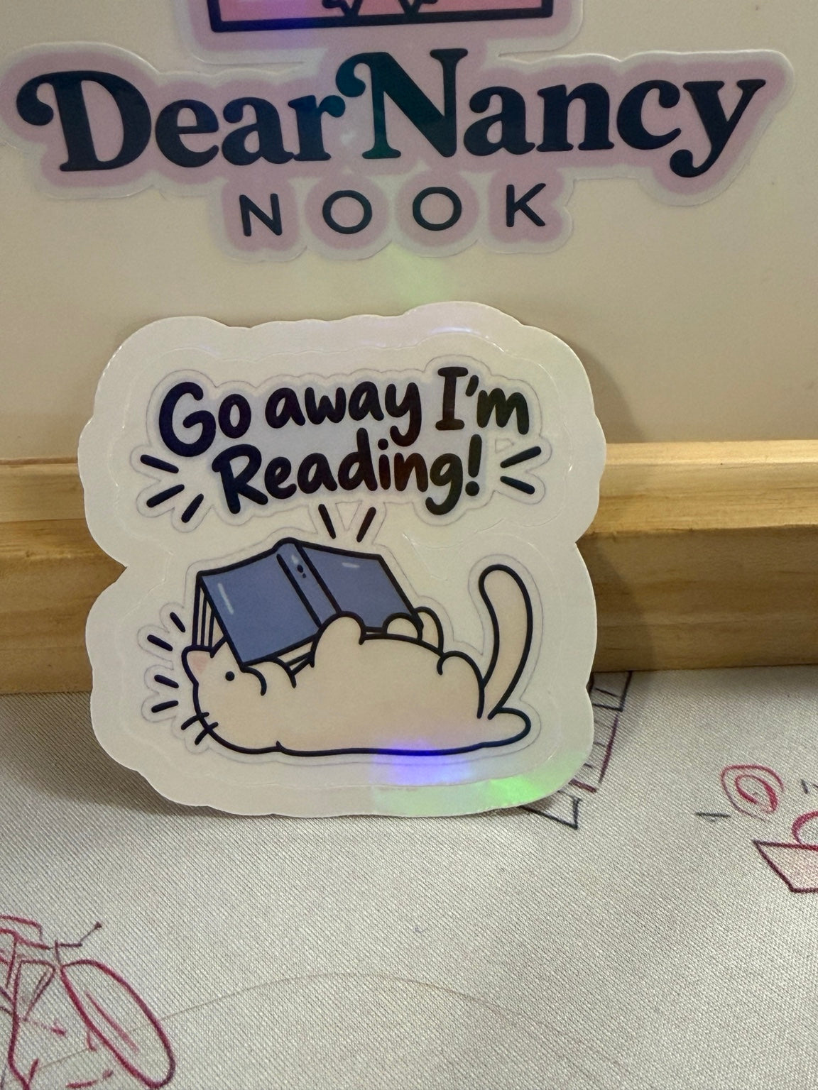 Go Away I'm Reading Cat star holographic sticker
