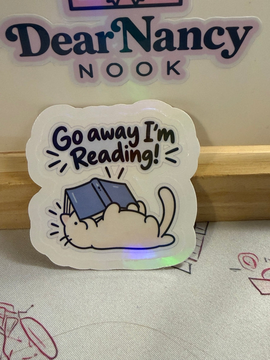 Go Away I'm Reading Cat star holographic sticker