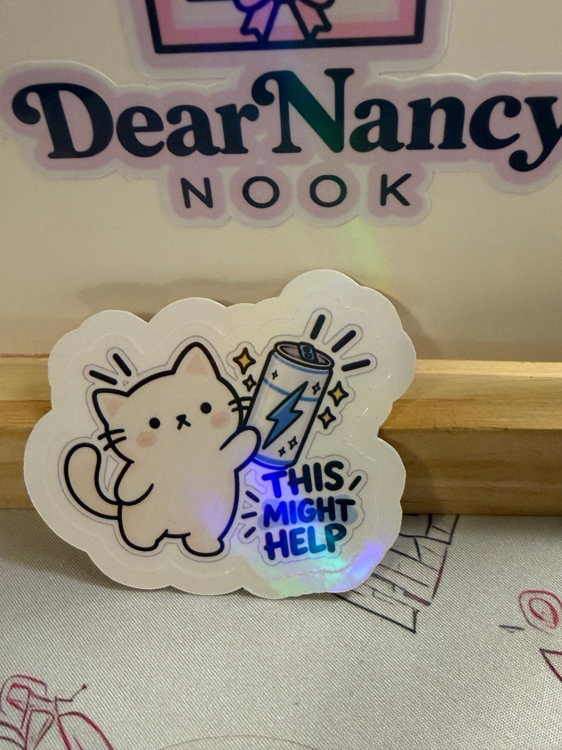 This Might Help Energy Drink Cat star holographic sticker