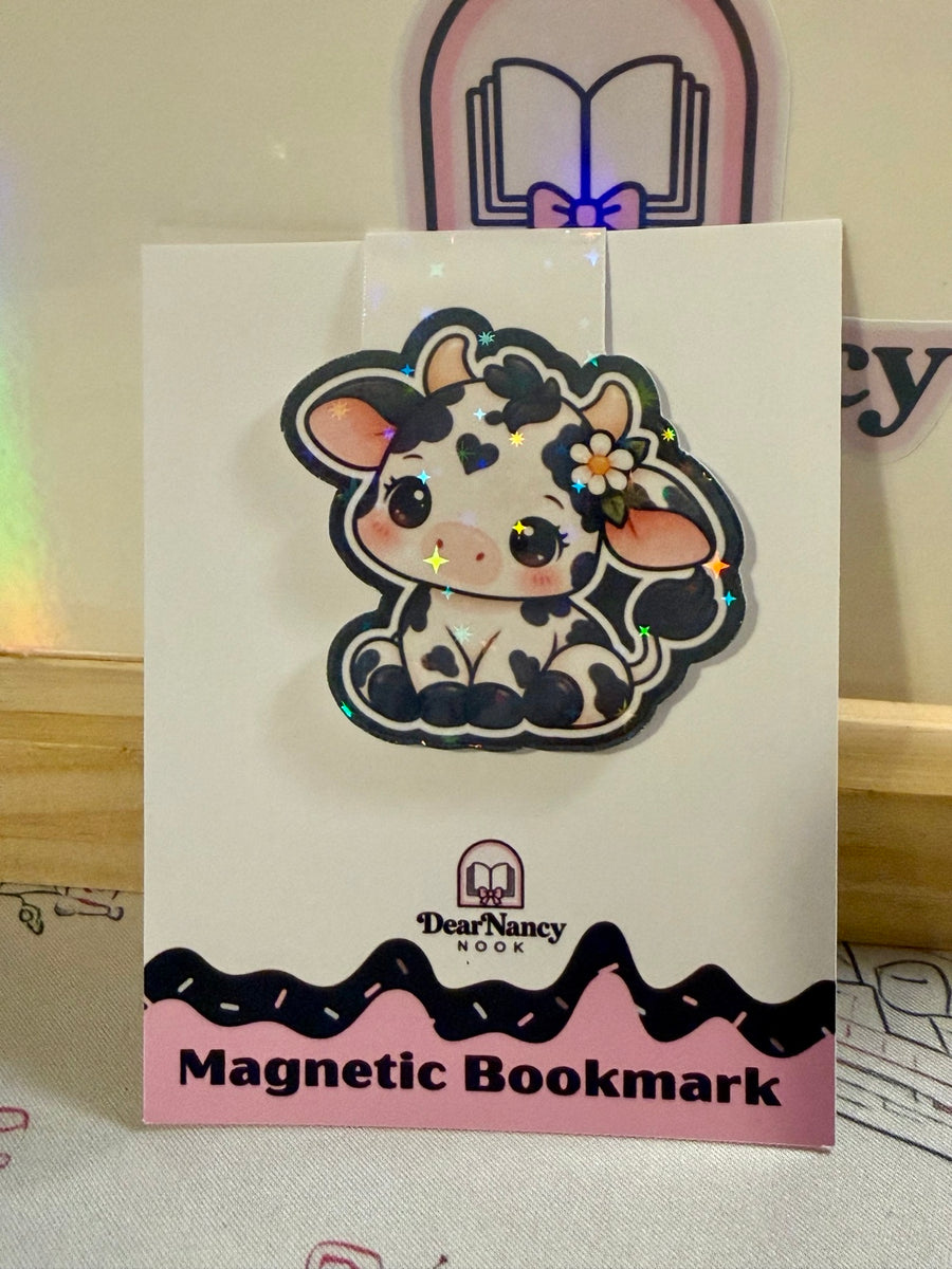 Floral Baby Cow magnetic bookmark