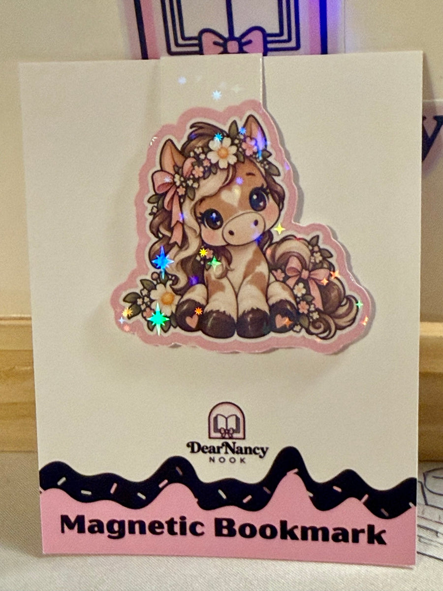 Floral Pony magnetic bookmark