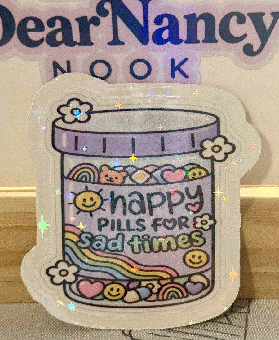 Happy Pills for Sad Times star holographic sticker
