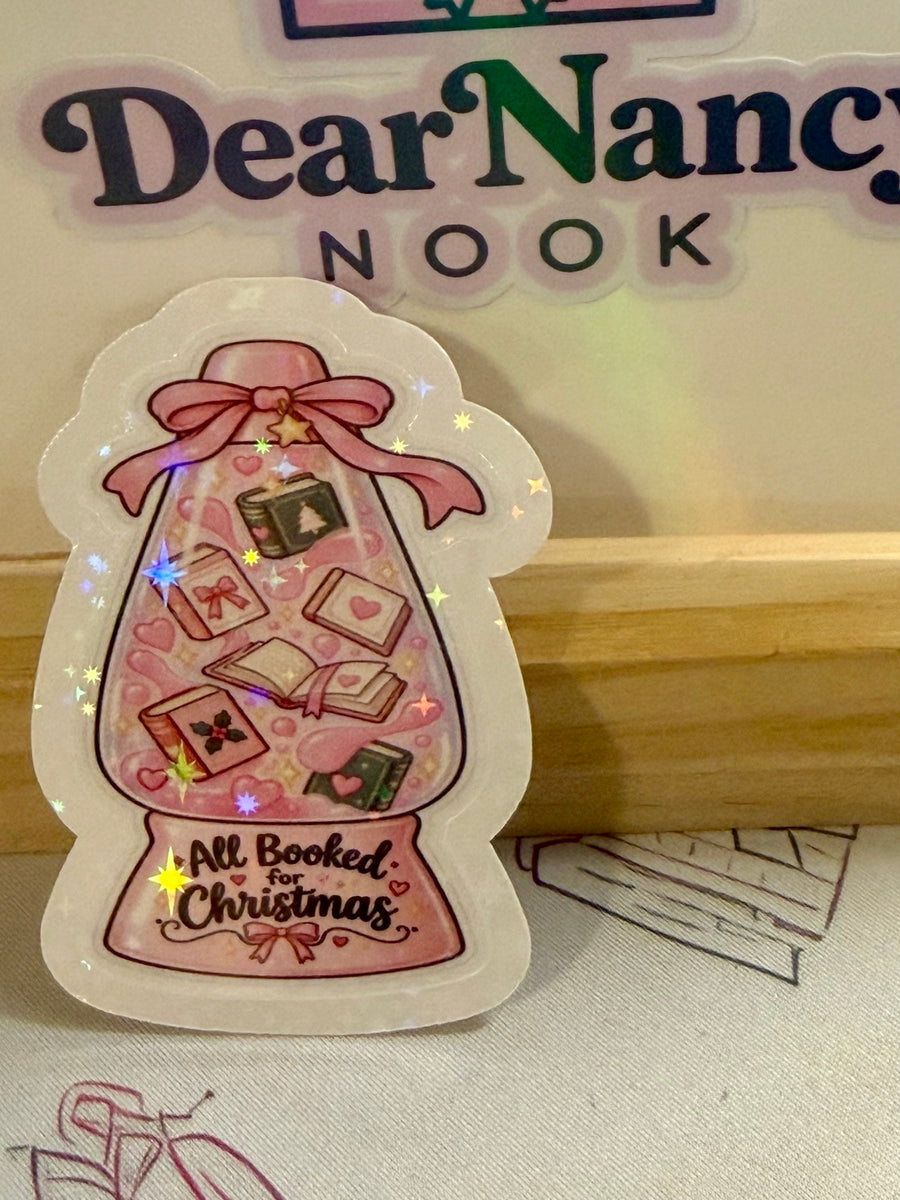 All Booked for Christmas Snow Globe Sticker holographic sticker