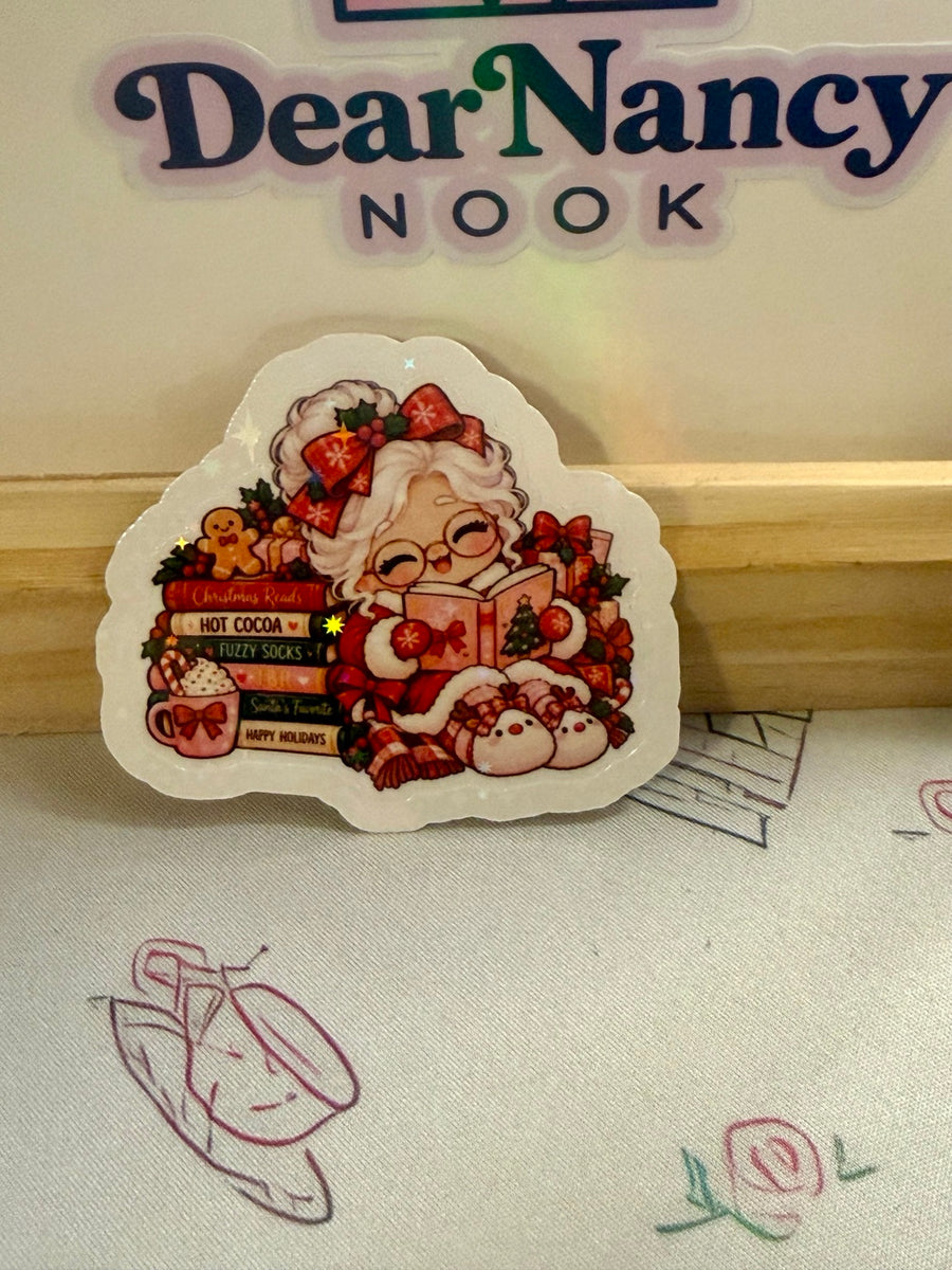 Cozy Christmas Reading Grandma Sticker holographic sticker