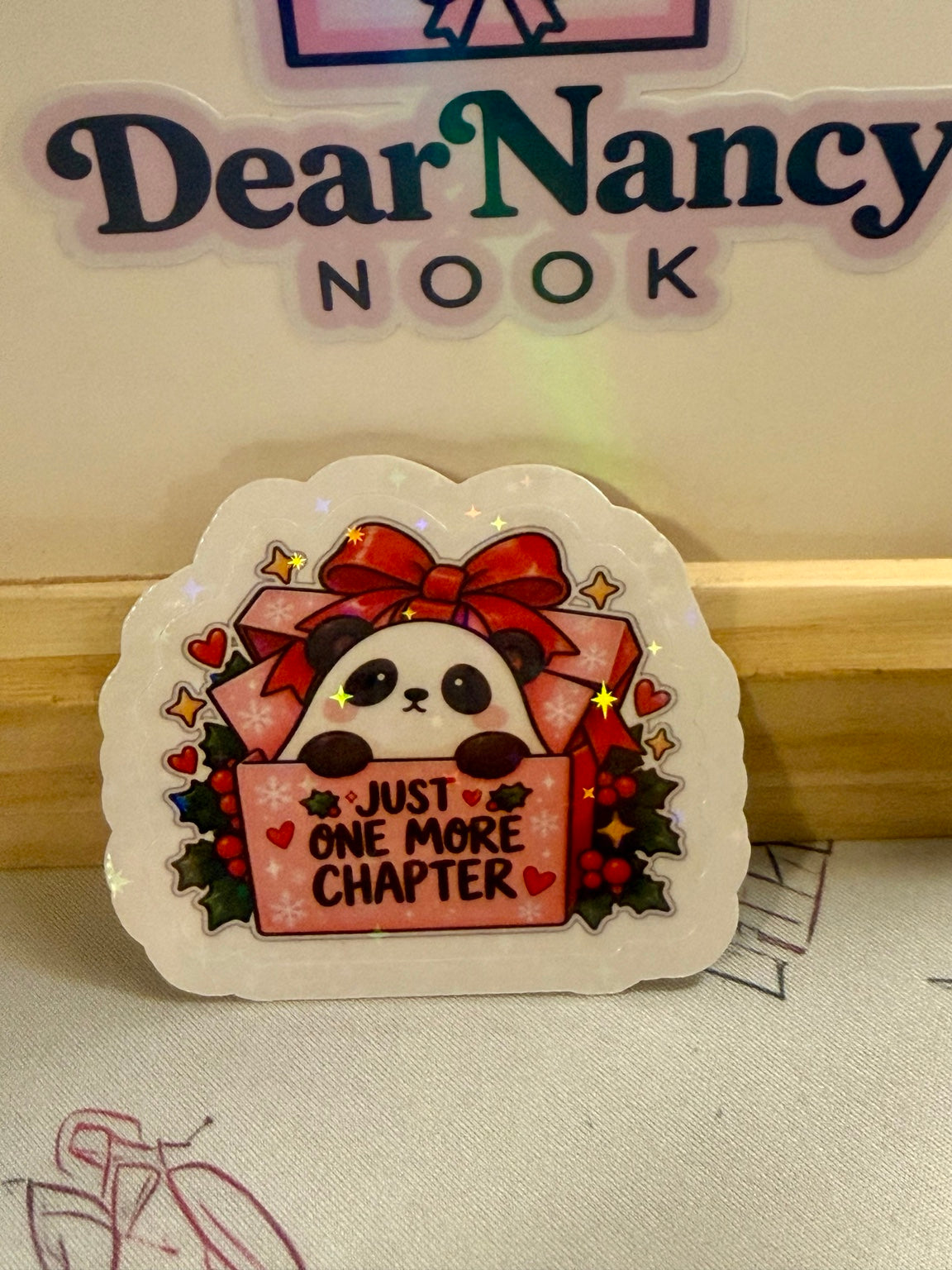 Just One More Chapter Christmas Panda Sticker holographic sticker