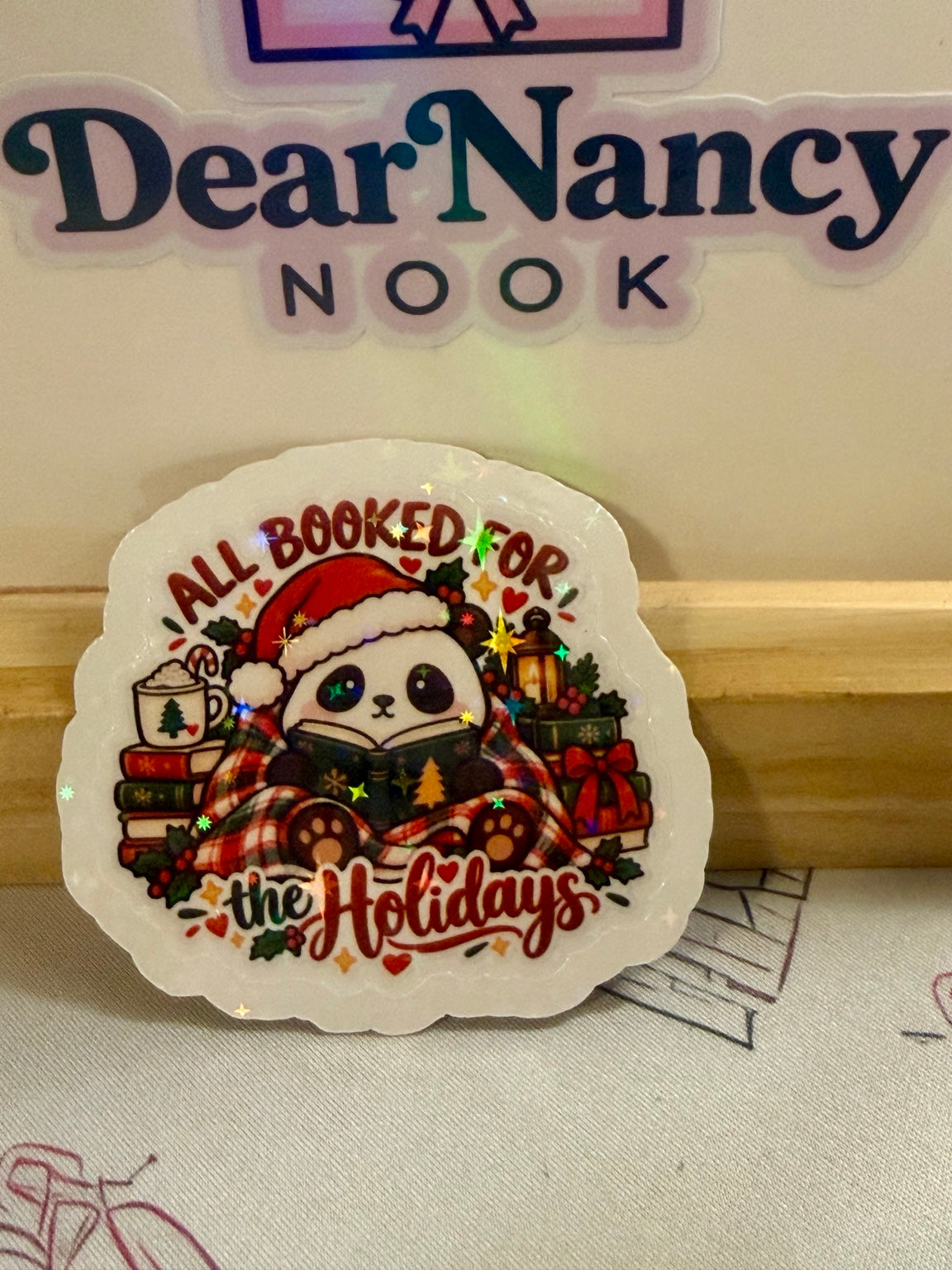 All Booked for the Holidays Panda Sticker holographic sticker