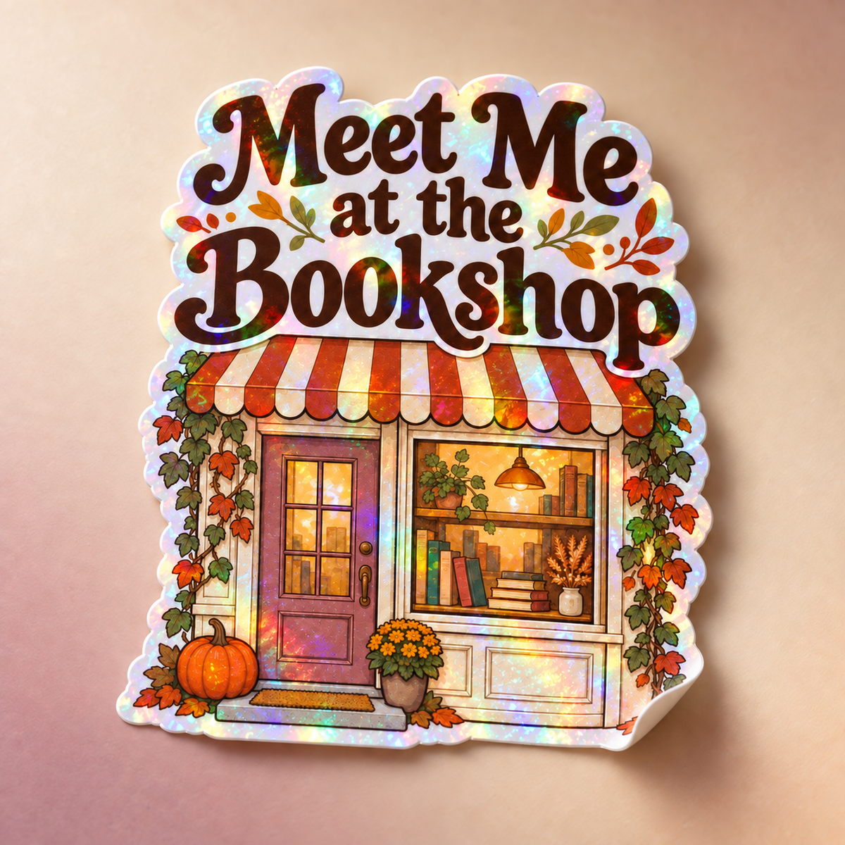 Meet Me at the Bookshop holographic sticker mockup