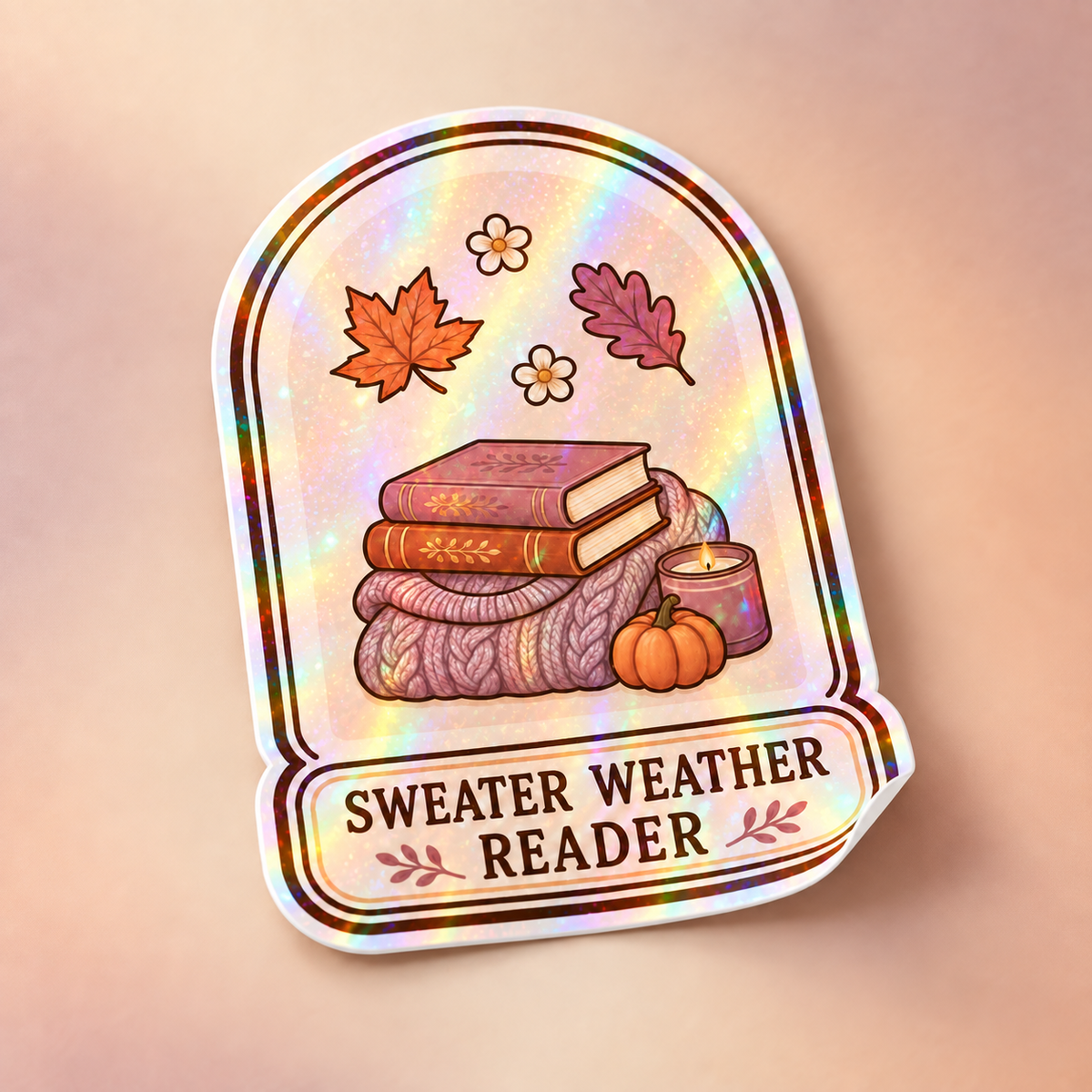 Sweater Weather Reader holographic sticker mockup